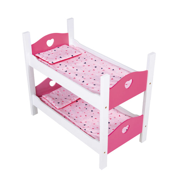 My Beautiful Dollsroom HOUTEN Poppen-Stapelbedin de kleuren Roze/Wit