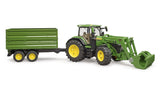 Bruder John Deere 7R350  TRACTOR met Frontlader en Tandemas Kiepaanhanger