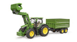 Bruder John Deere 7R350  TRACTOR met Frontlader en Tandemas Kiepaanhanger